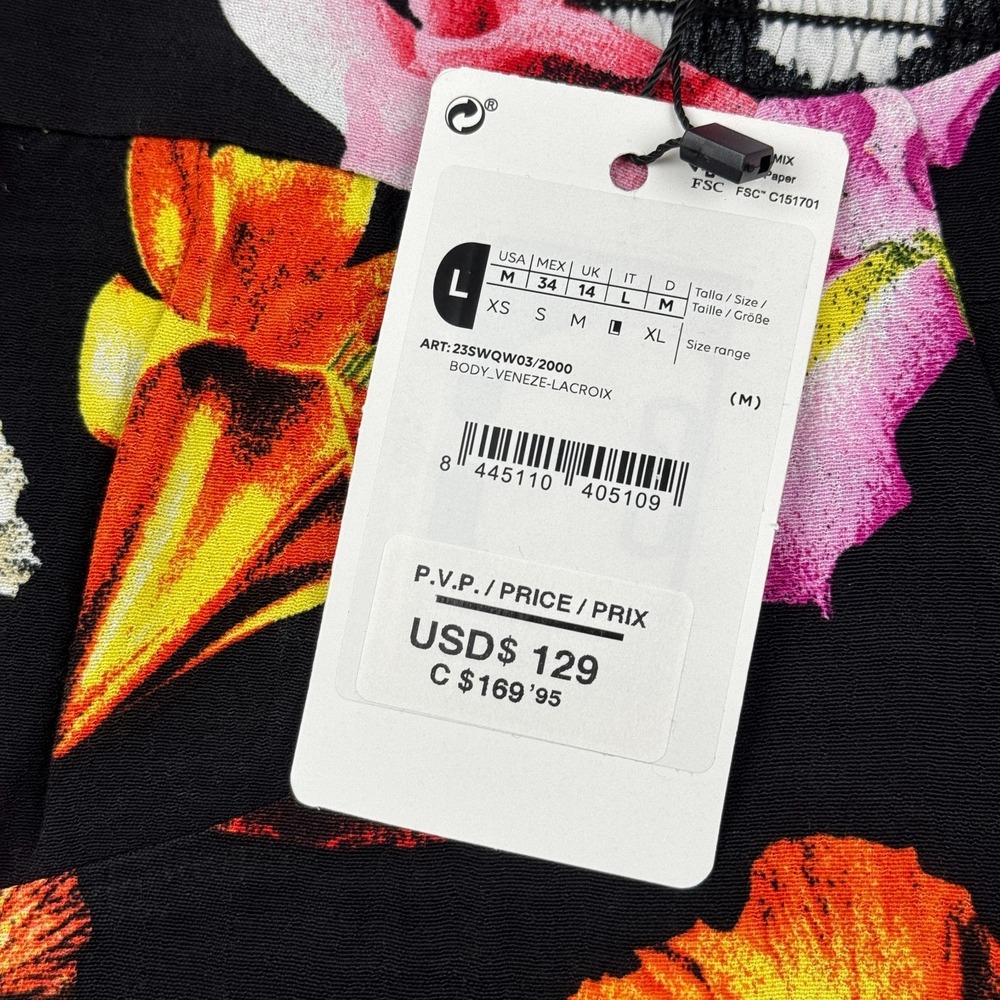 Desigual Bodysuit Womens Large Black M. Christian Lacroix Floral Long Sleeve NWT - Picture 3 of 11